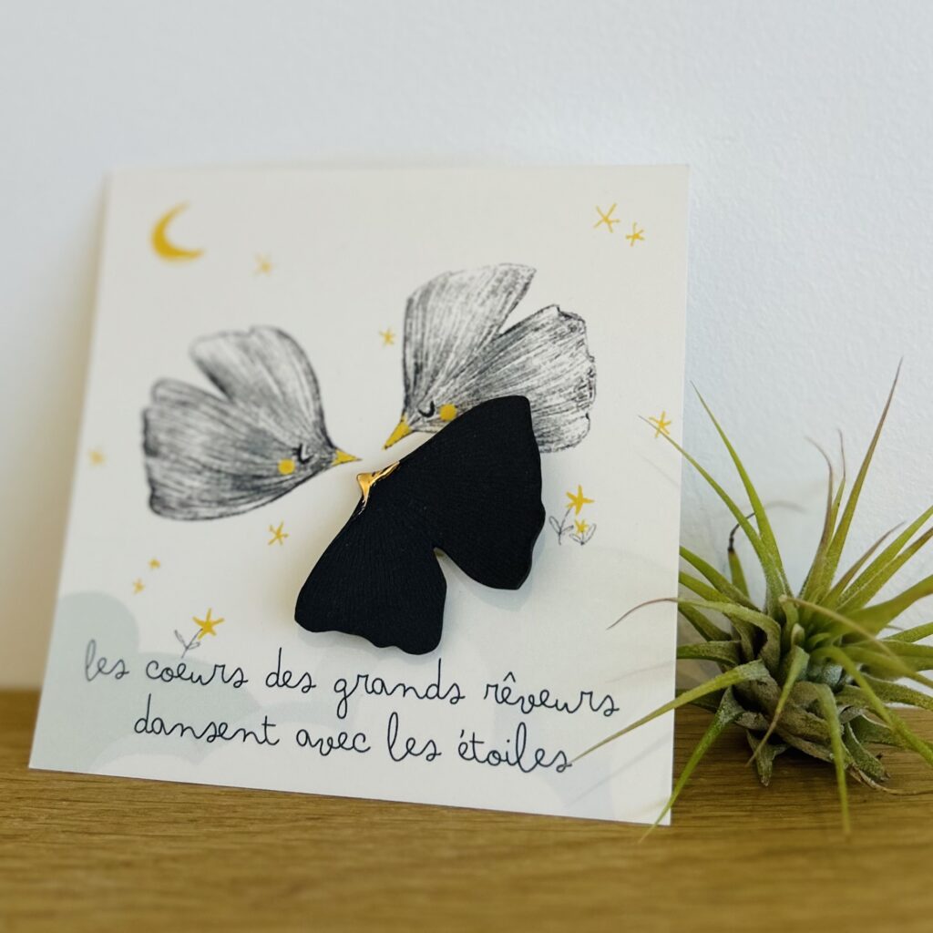 Broche Ginkgo - Papillon Noir